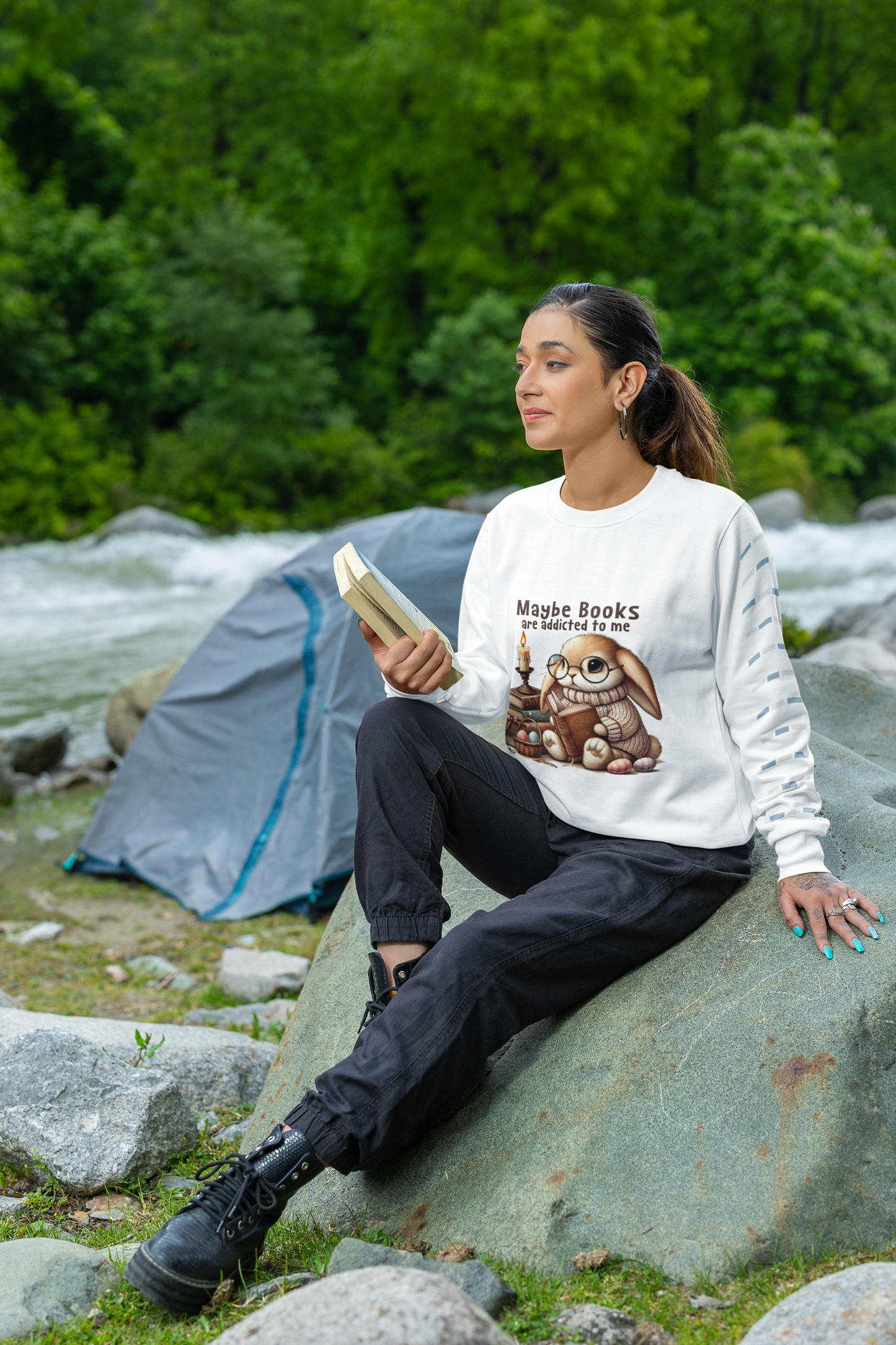 Cute Bunny Book Lover Shirt – Cozy Bookworm Gift Tee, Hoodie or Sweater